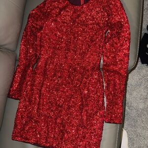 Kimchi Blue Red Sequin Long Sleeve Dress